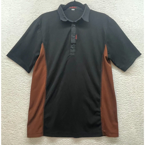 Tim Hortons Shirt Mens Medium Black Brown Uniform Polo Employee Coffee Logo - Picture 1 of 8